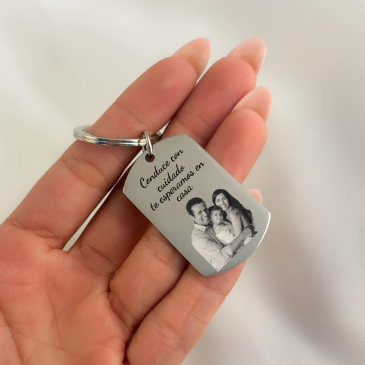 Llavero placa militar grabado láser foto y texto -Regalo día del padre
