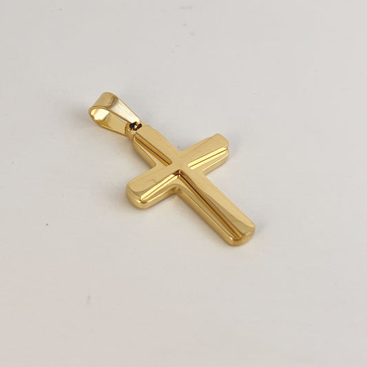 Dije cruz acero inoxidable dorado dos cruces 3.5 cm