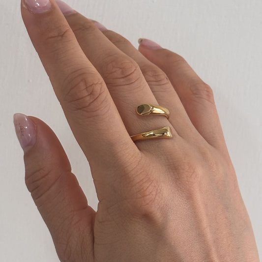 Anillo acero inoxidable bambú abierto dorado