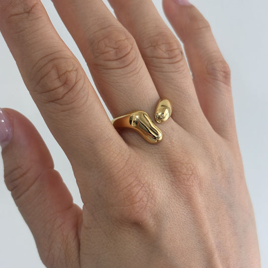 Anillo acero inoxidable abierto irregular dorado