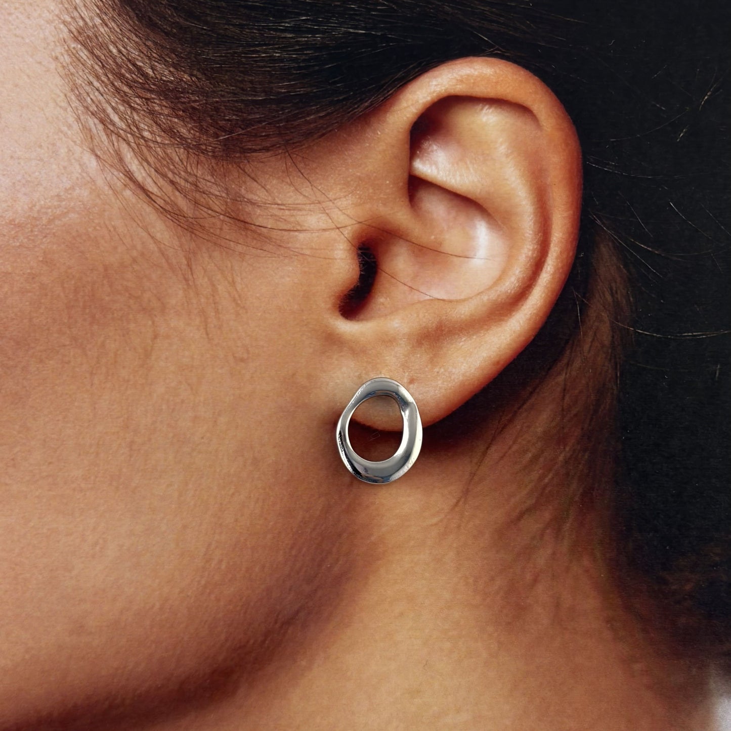 Aretes aro irregular acero inoxidable