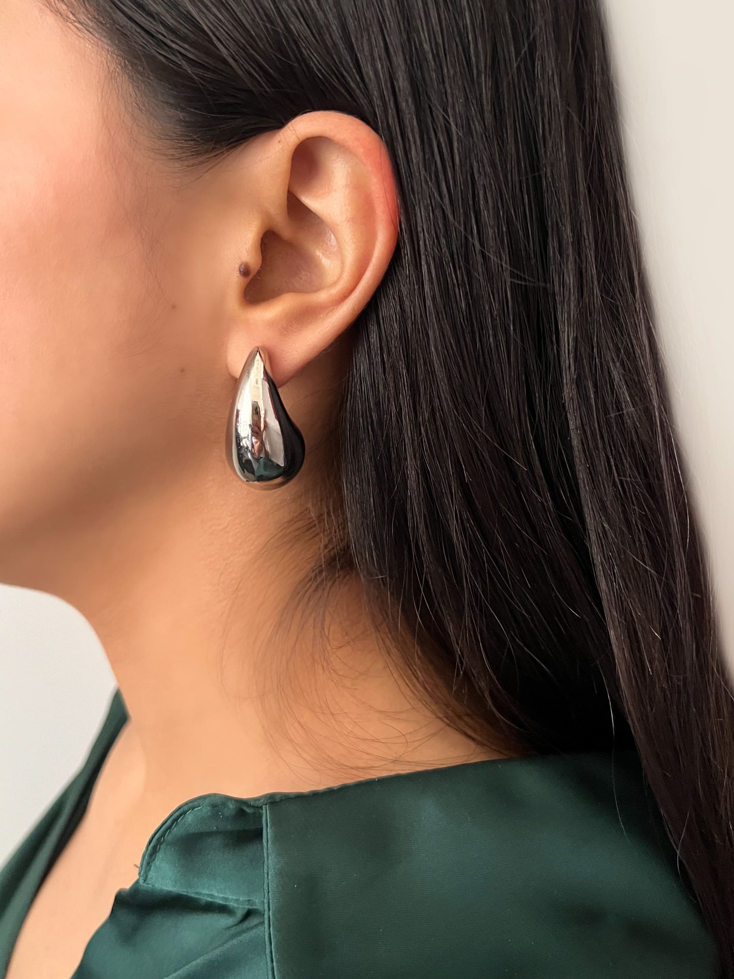 Aretes gota grande acero inoxidable 3 cm plateado