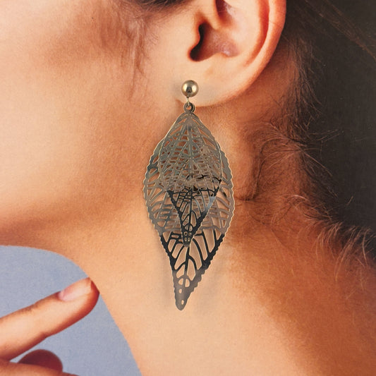 Aretes largos hojas laser acero inoxidable