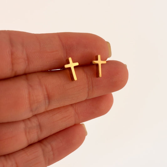 Broqueles cruz acero inoxidable dorado