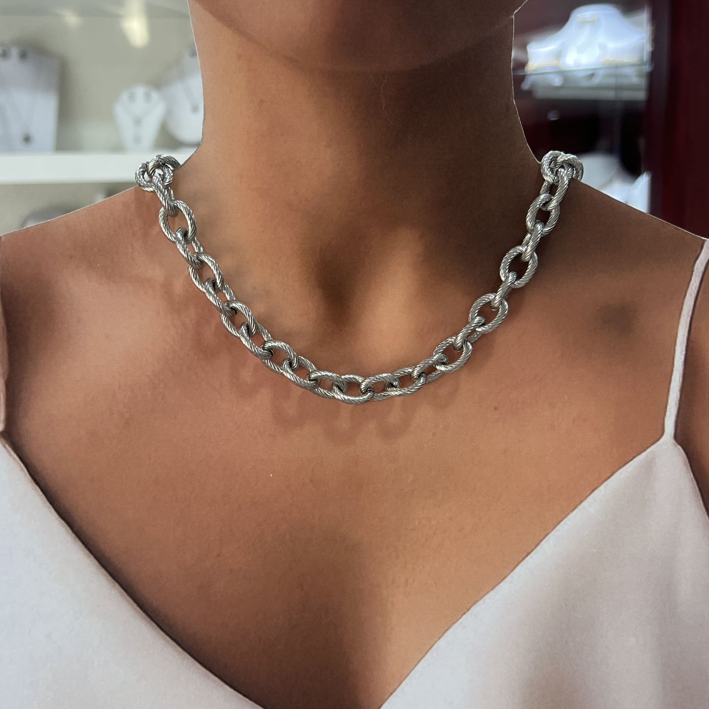 Collar acero inoxidable cadena gruesa eslabón mate