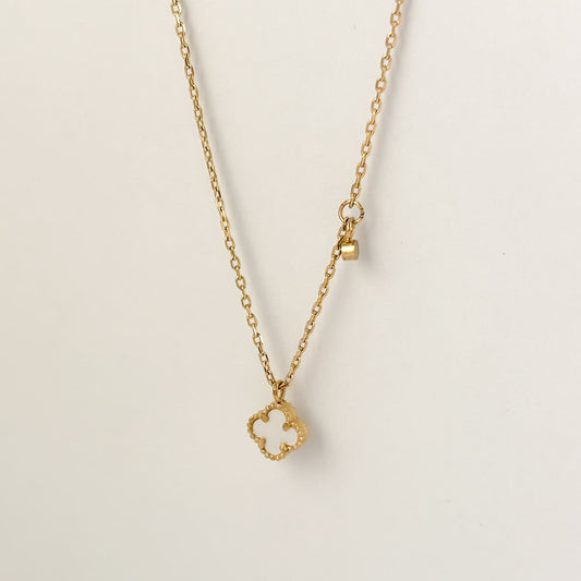 Collar acero inoxidble dorado mini dije flor madre perla 41+5 cm