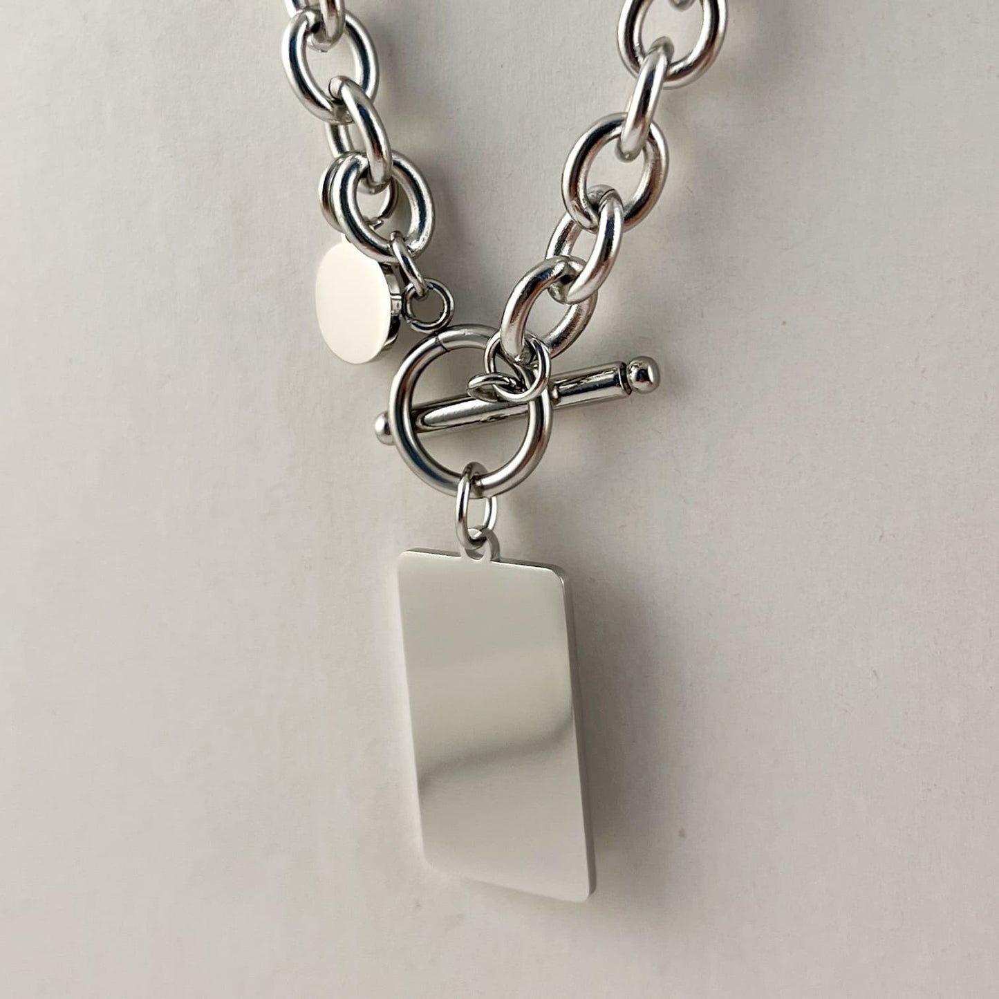 Collar cadena chunky dije de placa rectangular