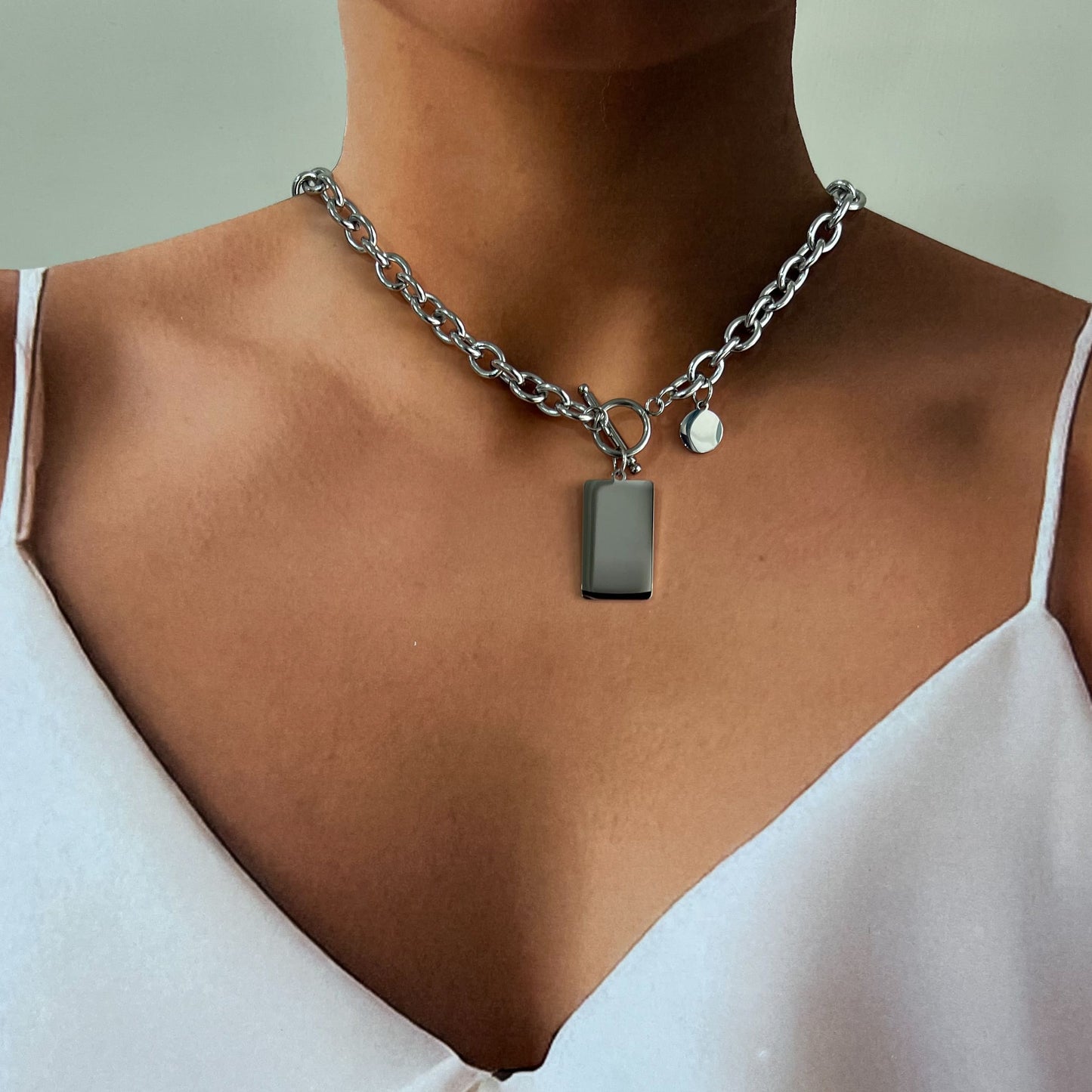 Collar cadena chunky dije de placa rectangular
