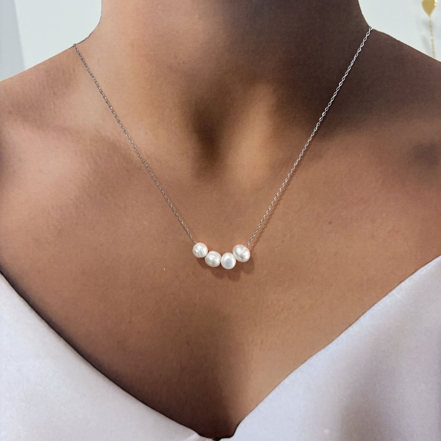 Collar 4 perlas acero inoxidable