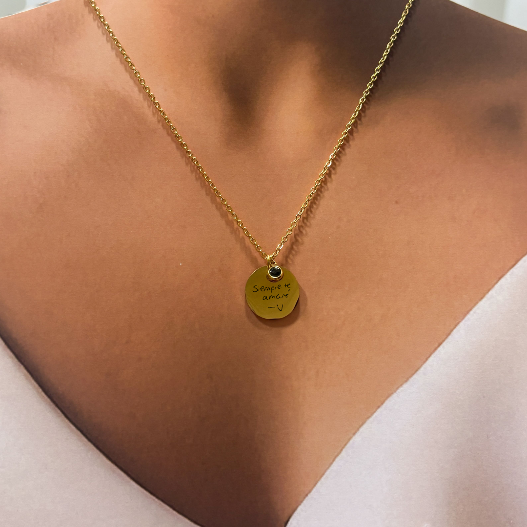 Collar personalizado con 1 grabado láser dije circular con cristal