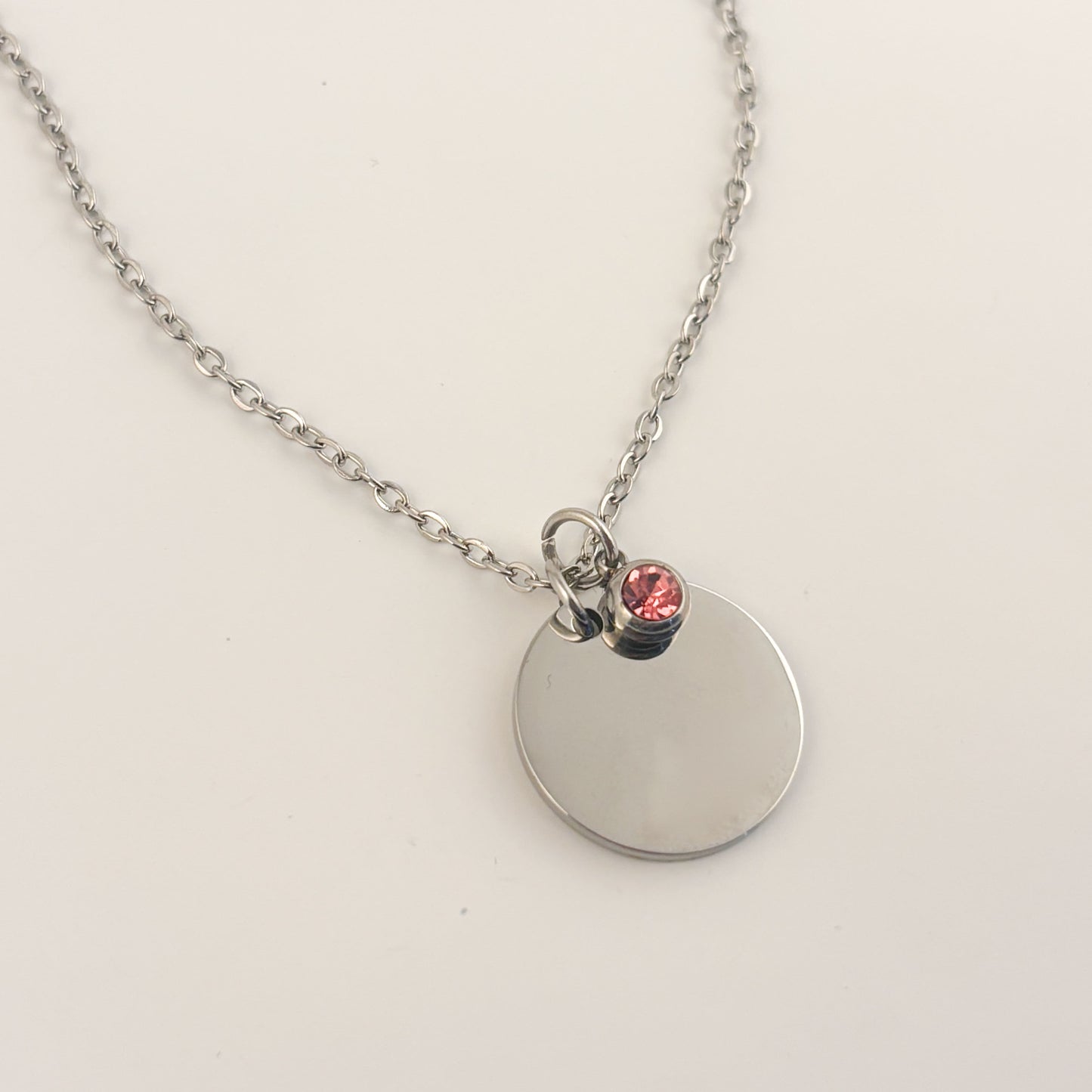 Collar personalizado con 1 grabado láser dije circular con cristal