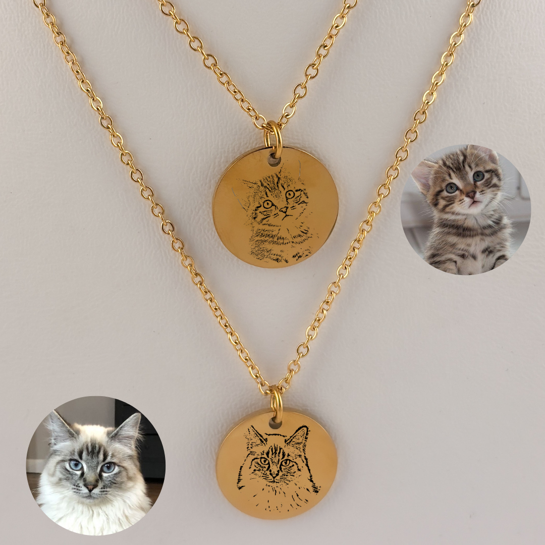 Collar doble personalizado con 1 grabado láser dijes circulares