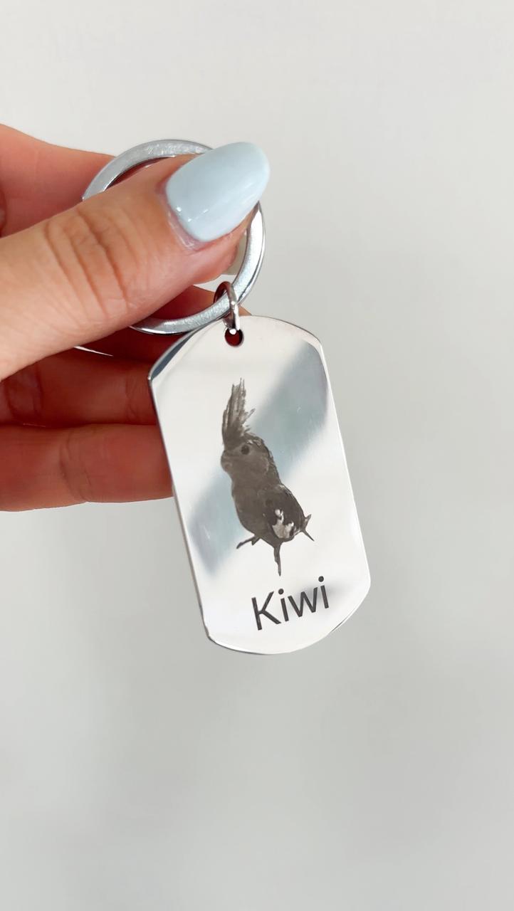 Llavero personalizado con foto y texto placa militar acero inoxidable