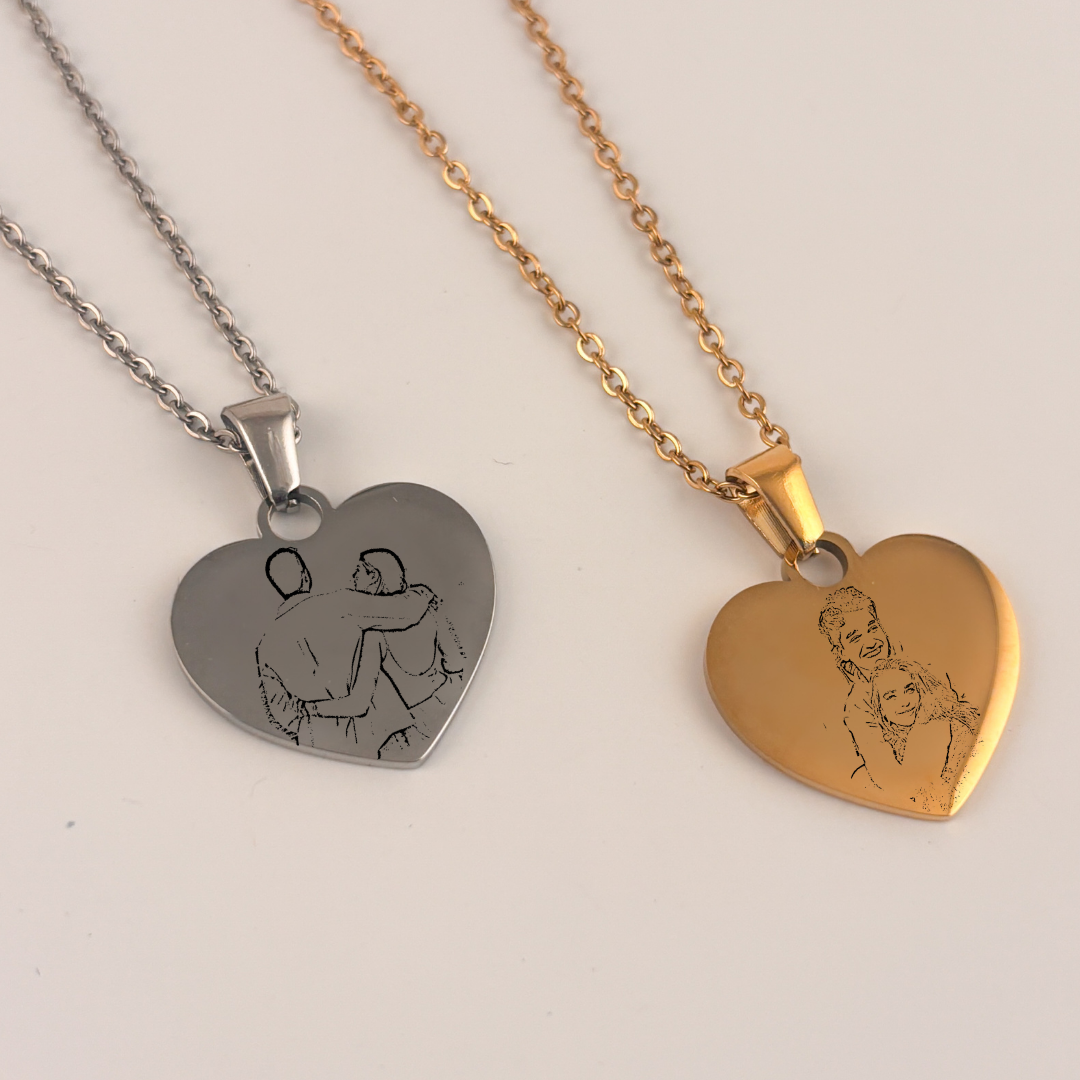 Collar personalizado con foto grabado láser dije corazón