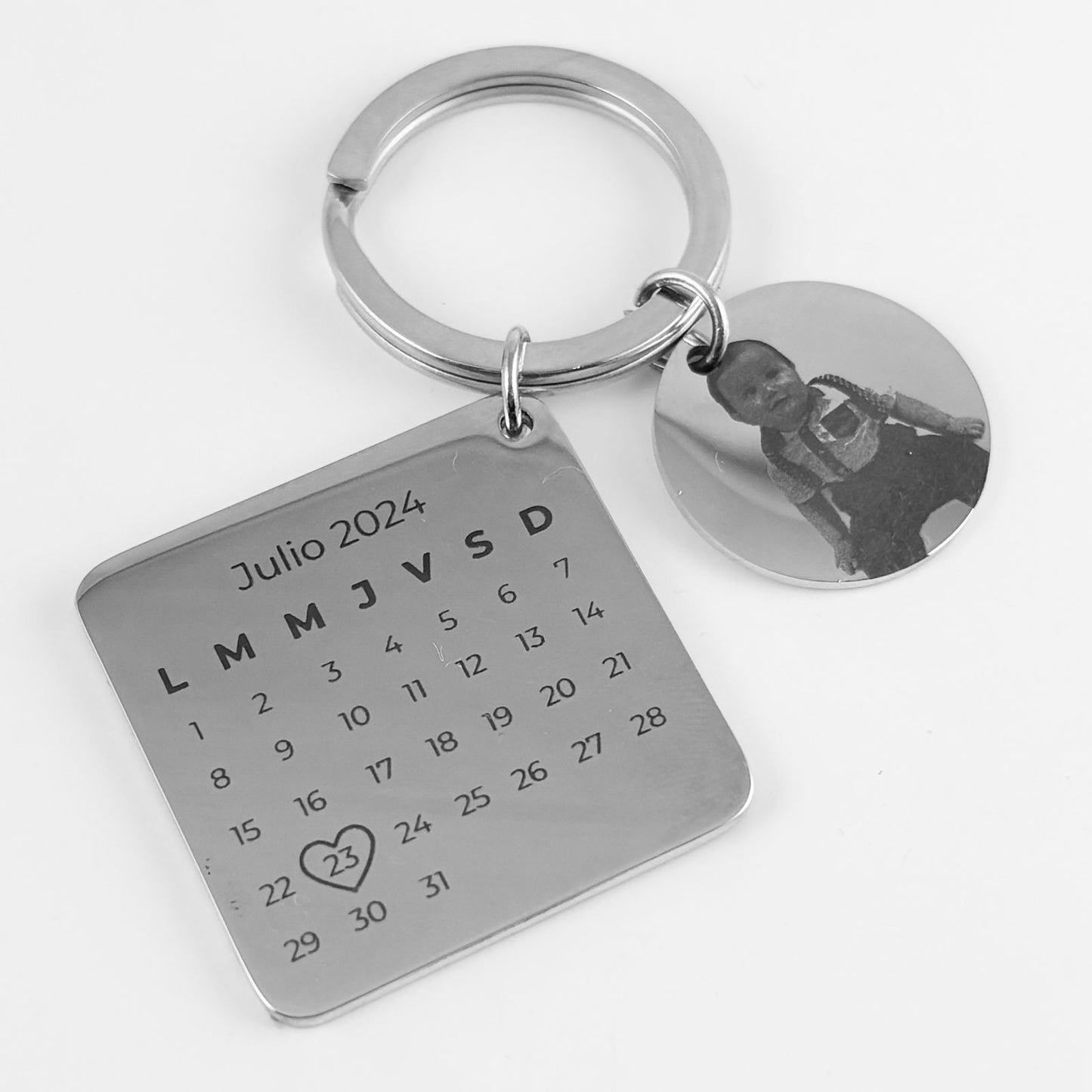 Llavero personalizado calendario y foto acero inoxidable