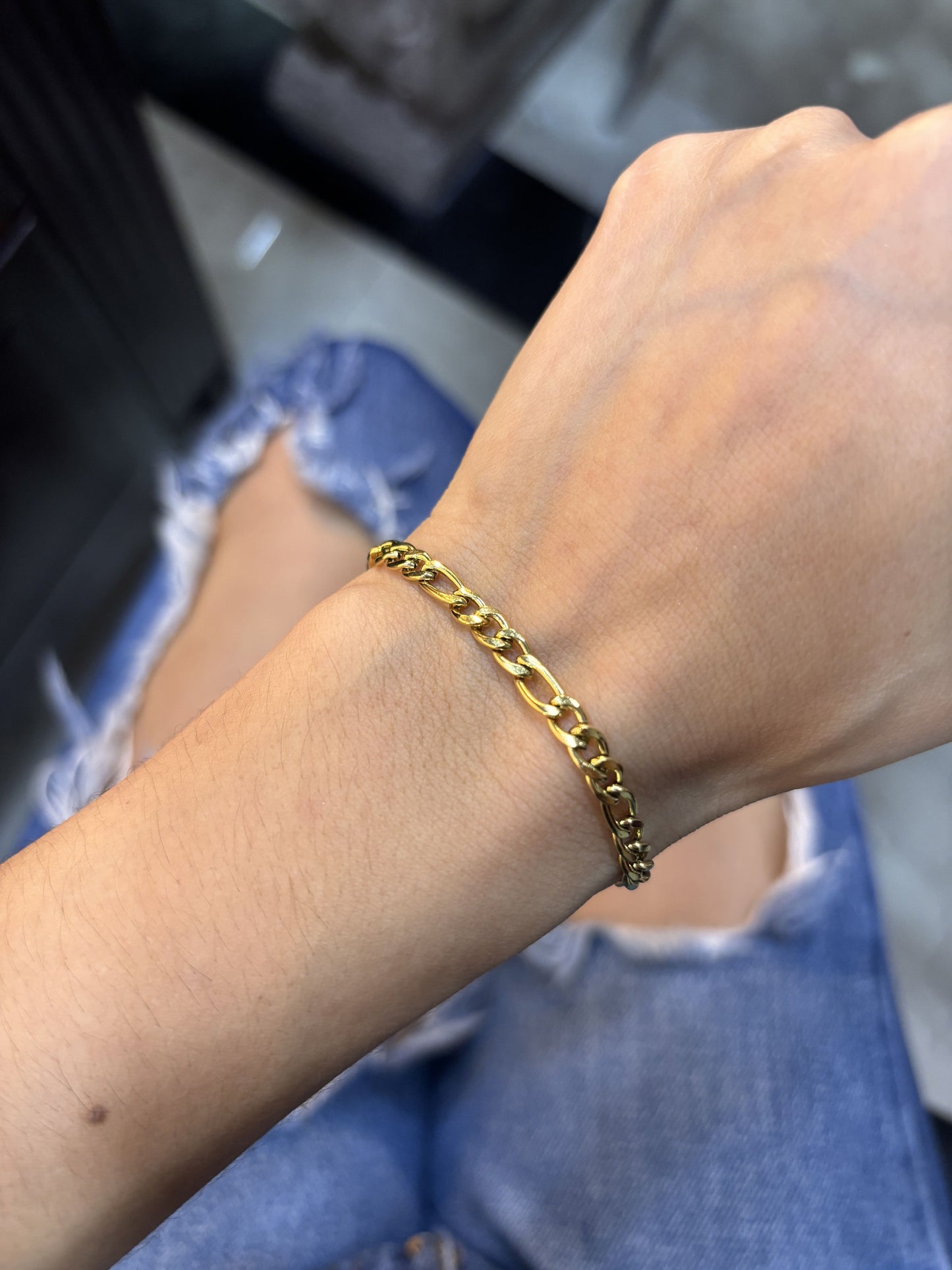 Pulsera acero inoxidable tres por uno 16 cm dorada dama/niña