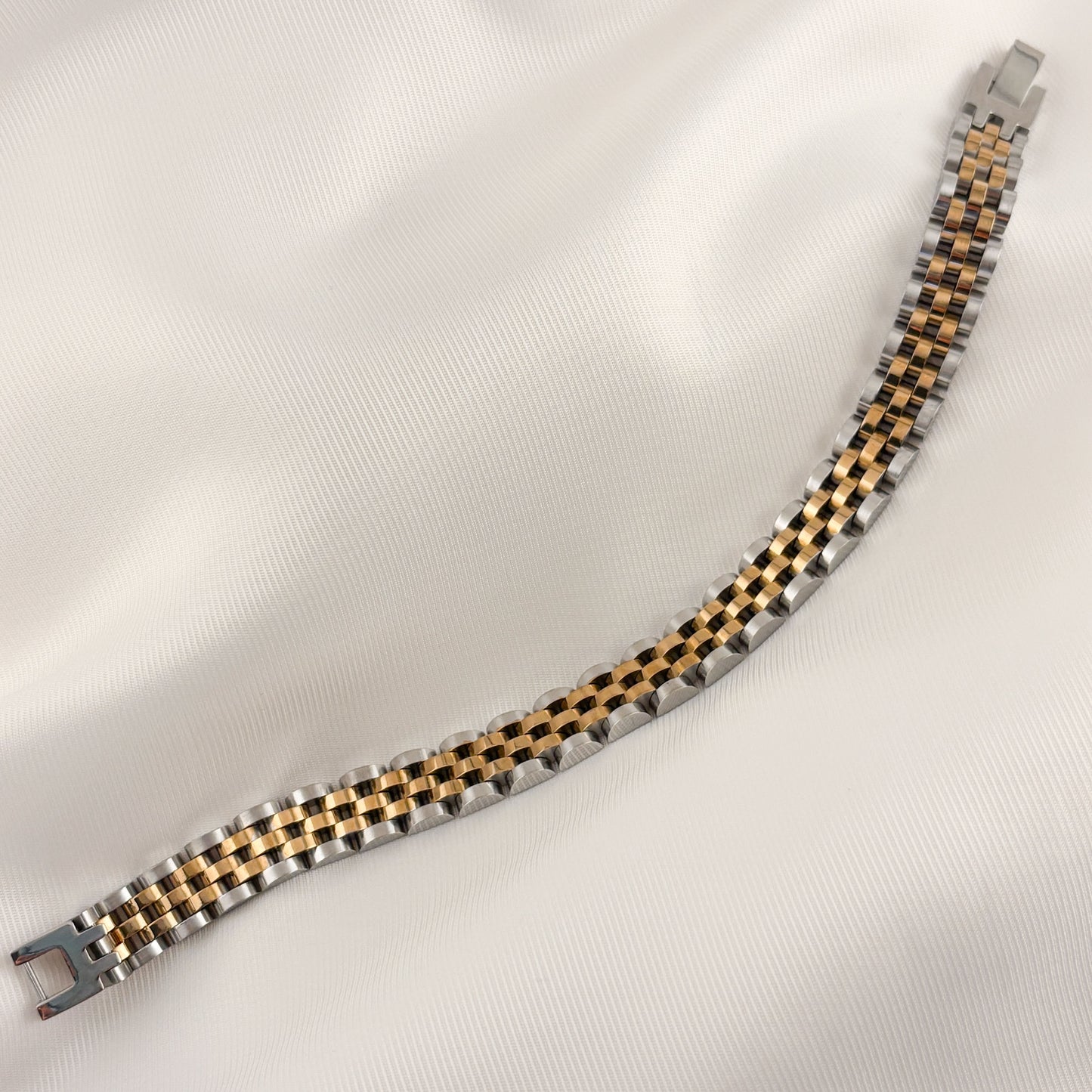 Pulsera tipo reloj acero inoxidable dorado y bicolor