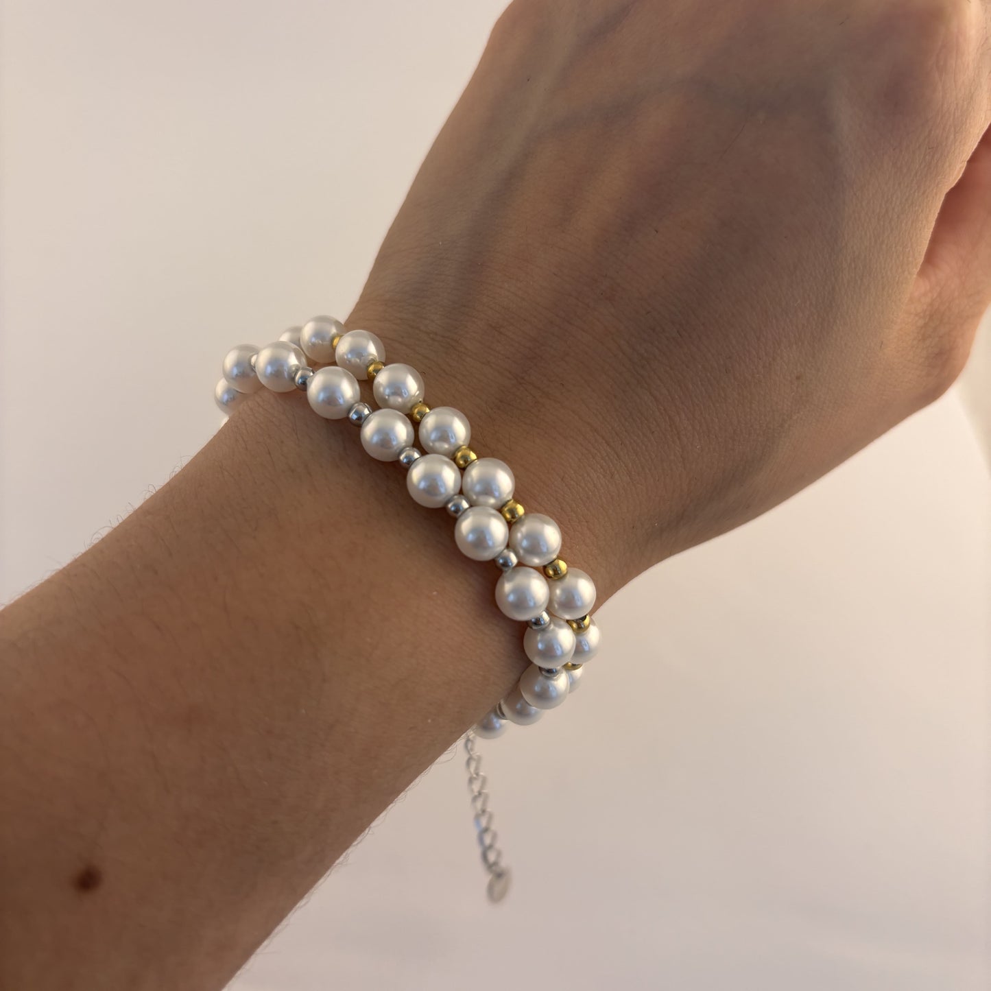 Pulsera acero inoxidable perlas bolitas