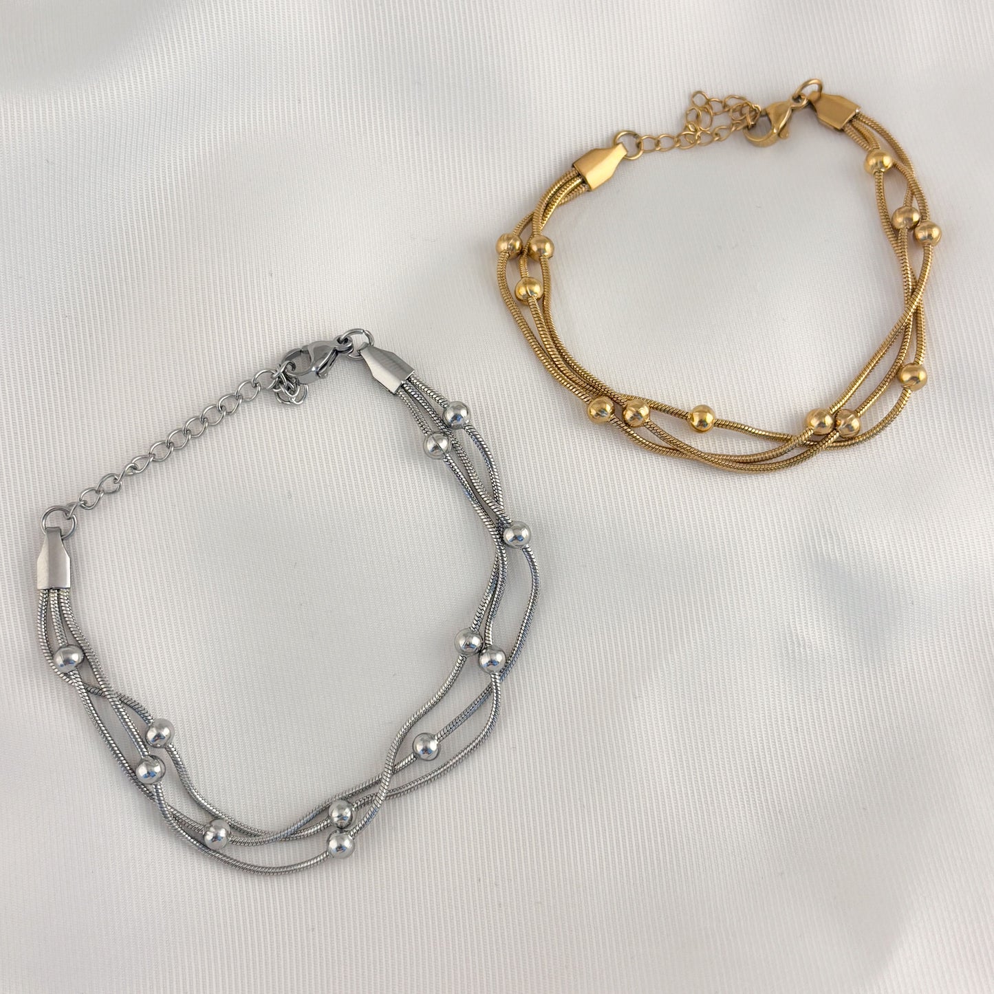 Pulsera acero inoxidable triple bolitas