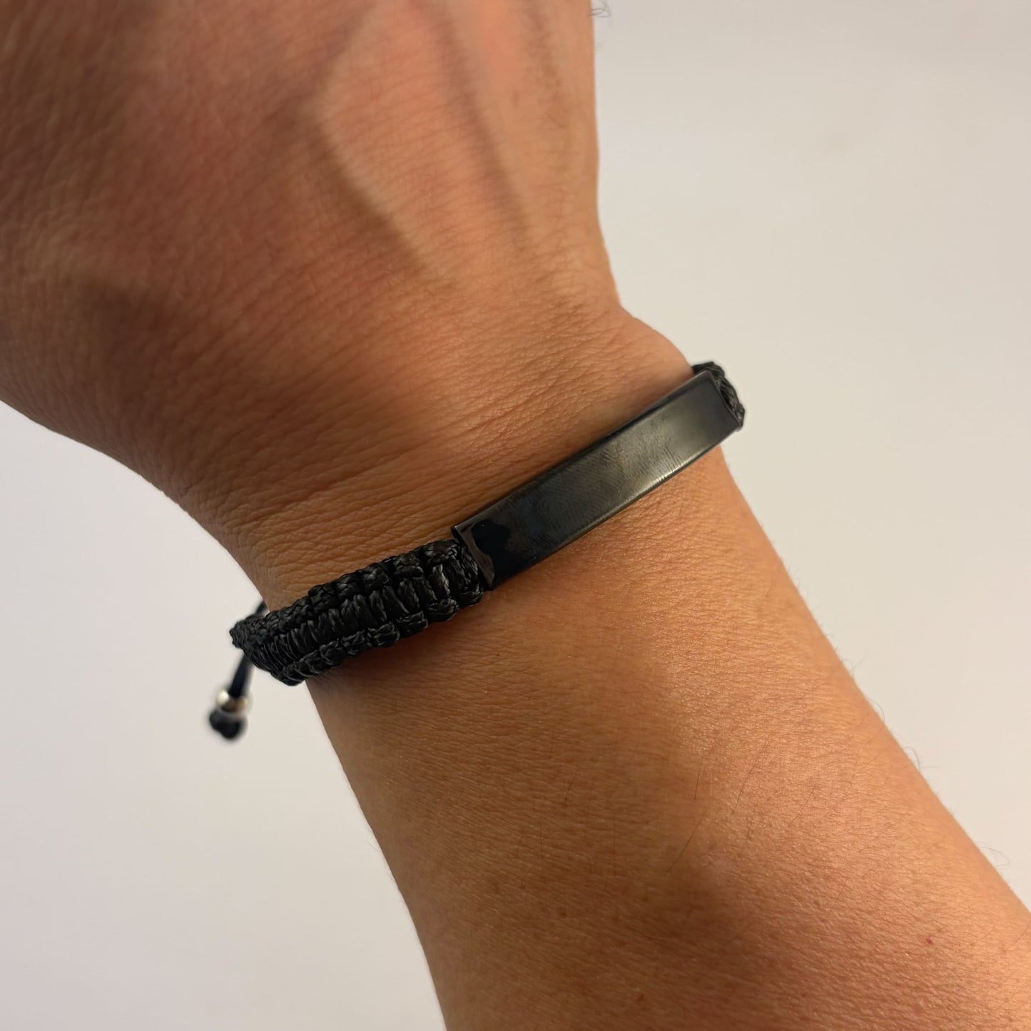 Pulsera tejida caballero placa acero inoxidable para grabar