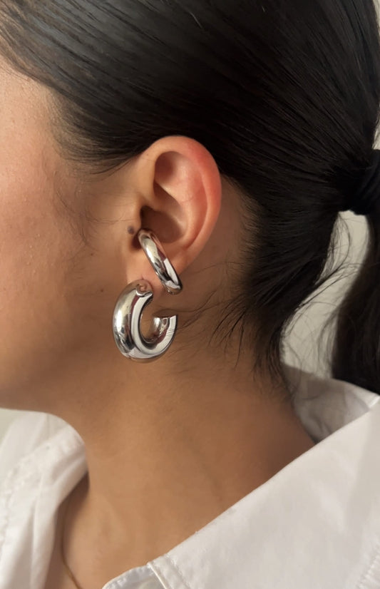 Ear cuff simulación de perforación chunky chico chapa de oro plateado