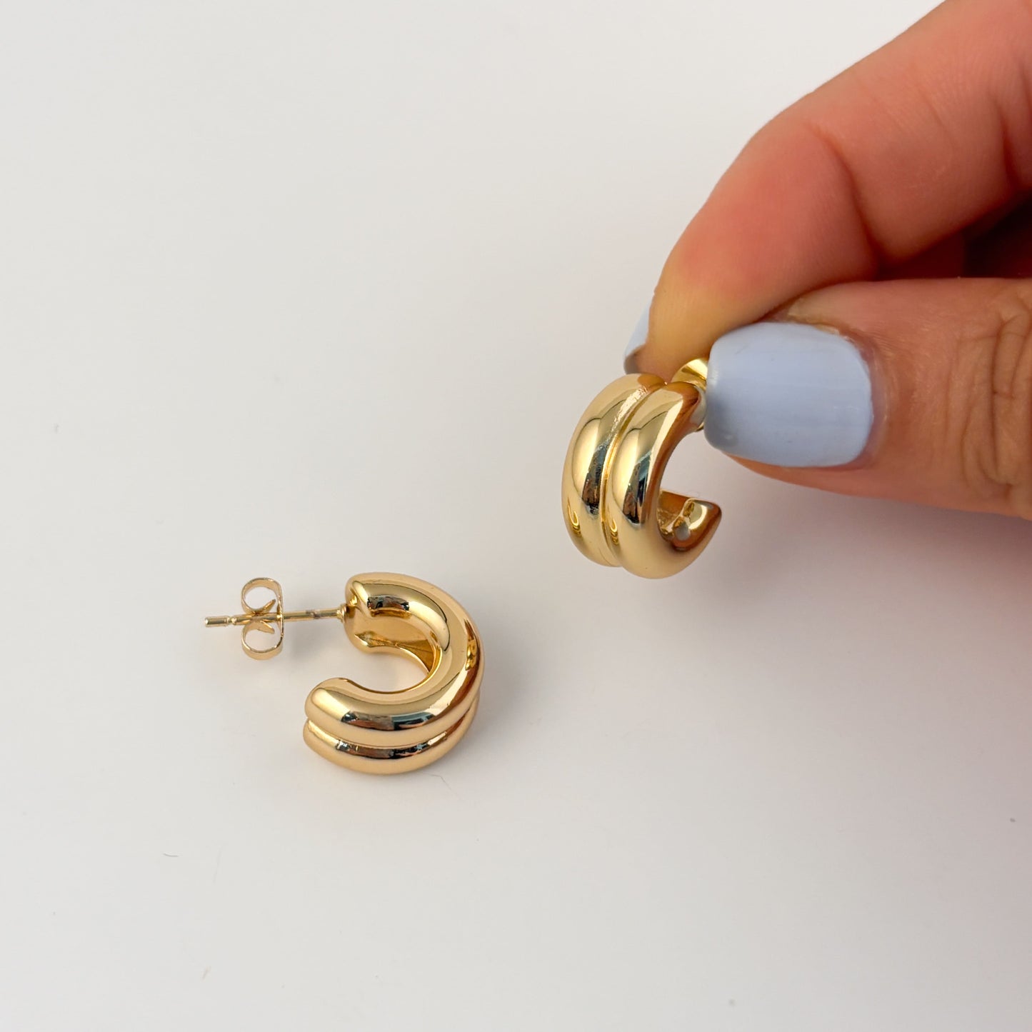 Semi arracadas acero inoxidable chunky dobles 1,5 cm