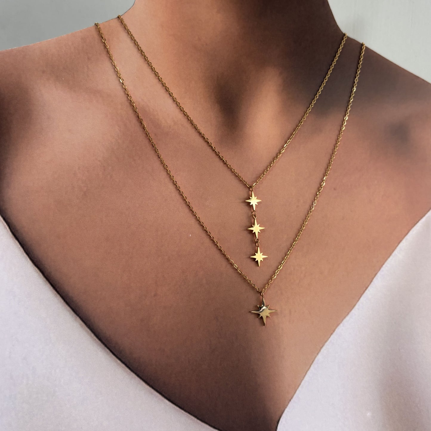 Set collar con aretes destello acero inoxidable dorado