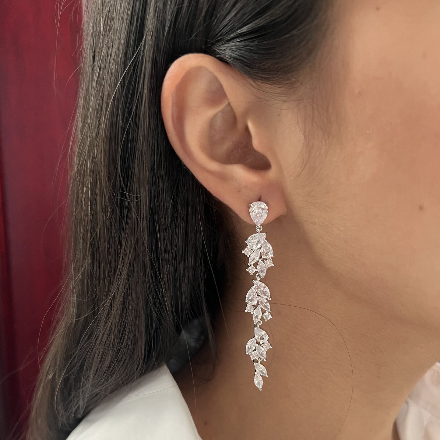 Aretes largos zirconia premium naturaleza bisutería fina ¡Elige el color base!