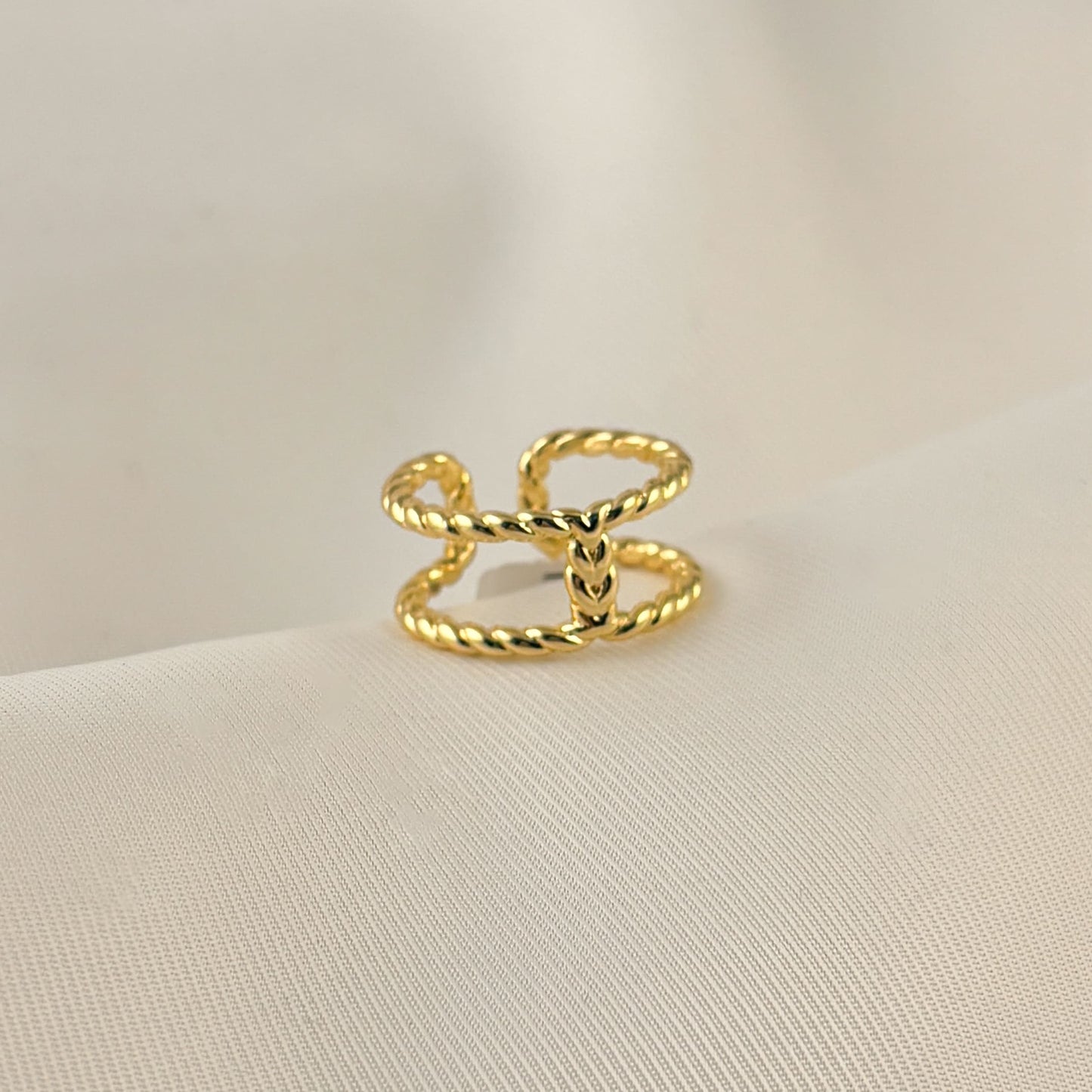 Anillo doble trenzado chapa de oro