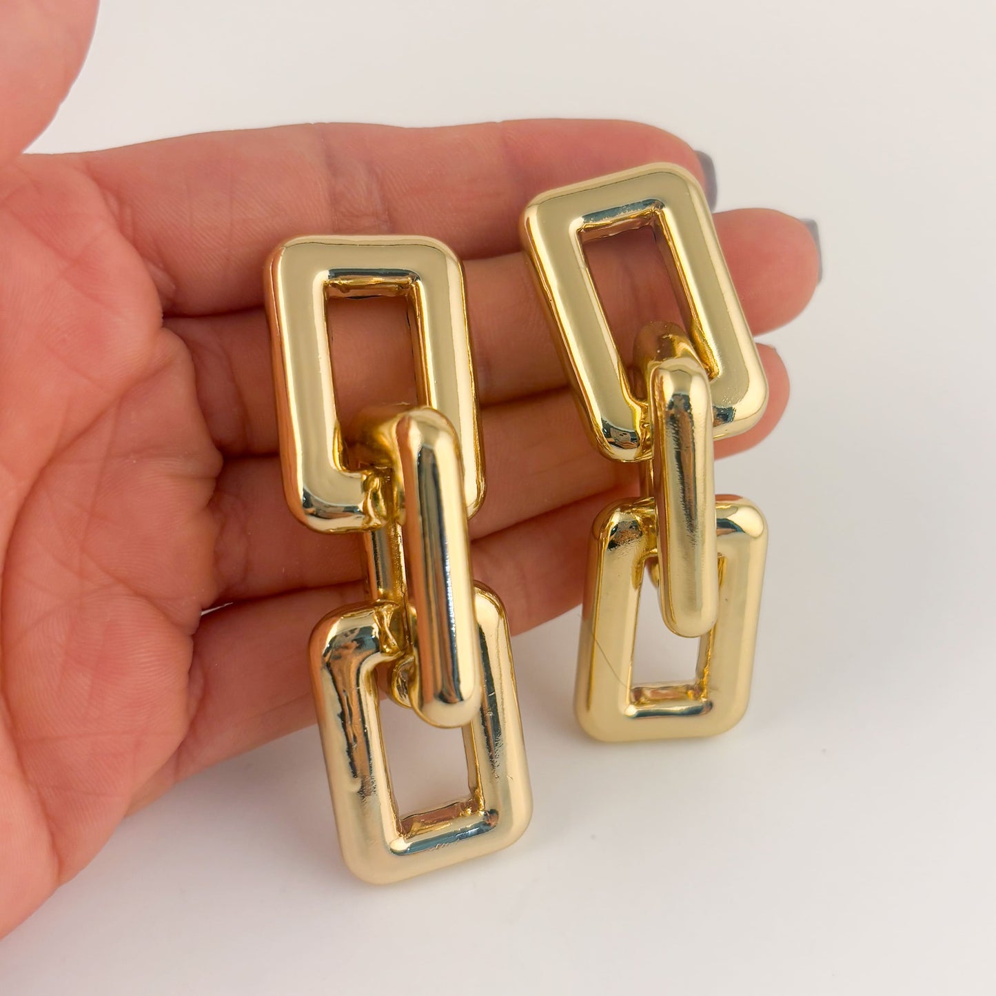 Aretes chunky cuadros cadena chapa de oro