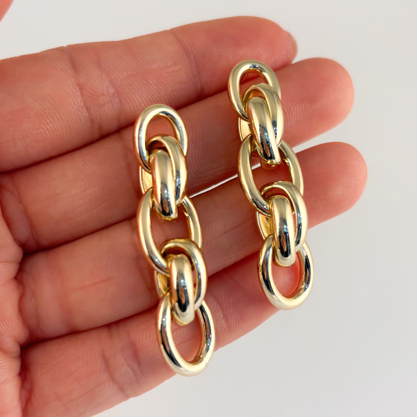 Aretes largos chapa de oro cadena óvaos