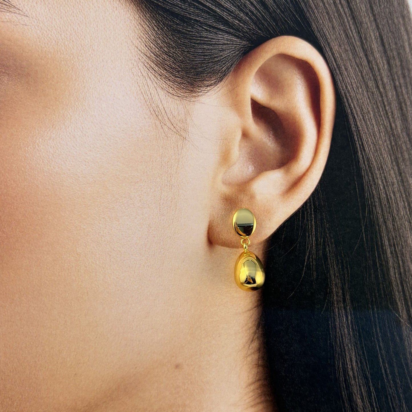 Aretes gota colgante chapa de oro