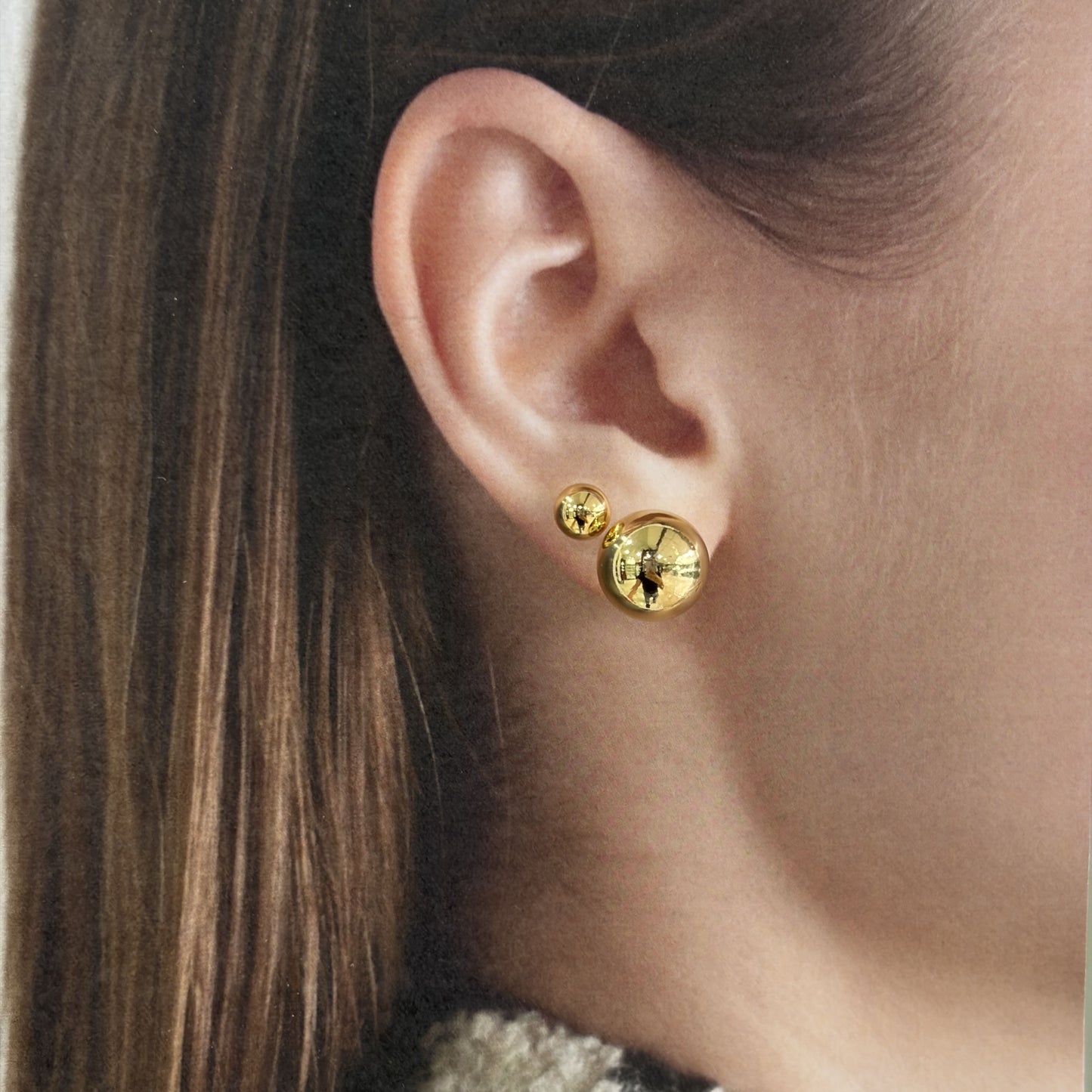 Aretes chapa de oro bola lisa diferentes tamaños