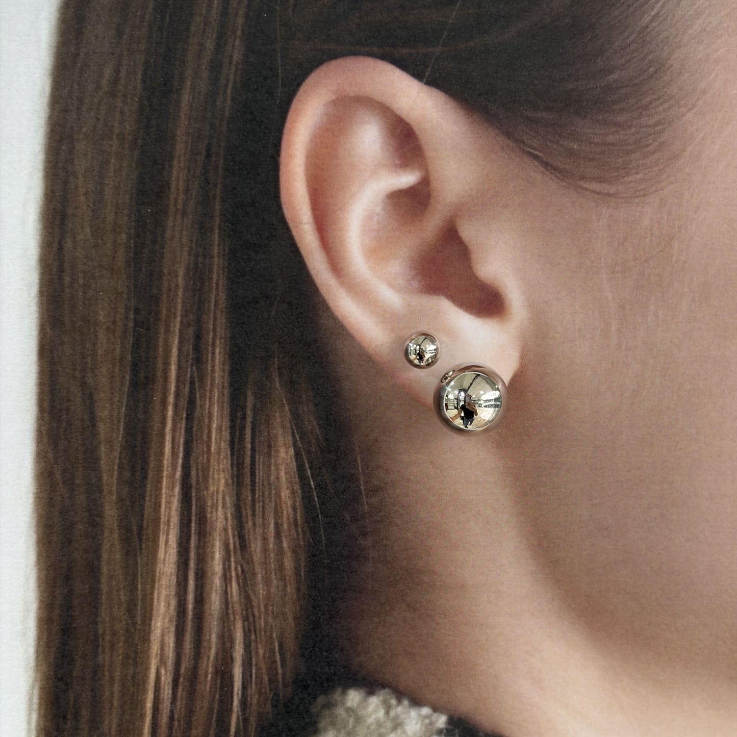 Aretes chapa de oro plateados bola lisa diferentes tamaños