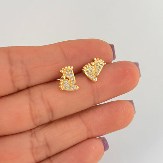 Broqueles piecitos zirconias chapa de oro