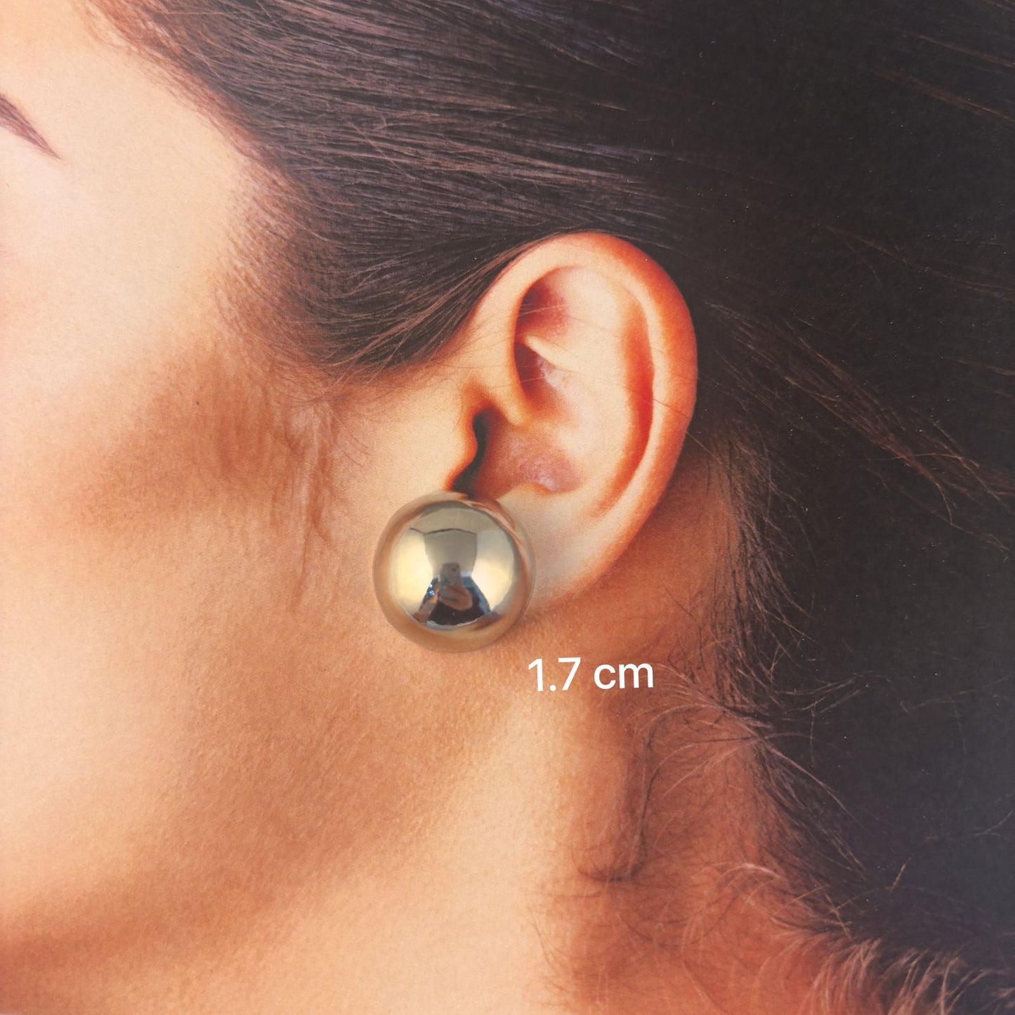 Arete pegado media bola chapa de oro plateado