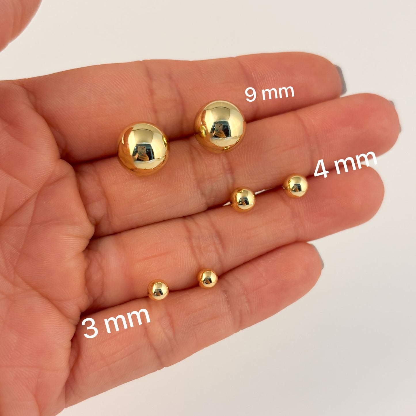 Broqueles bolita chapa de oro diferentes medidas