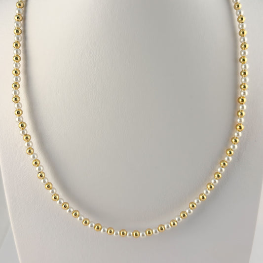 Collar perla sintética bolita dorada chapa de oro chica 4 mm