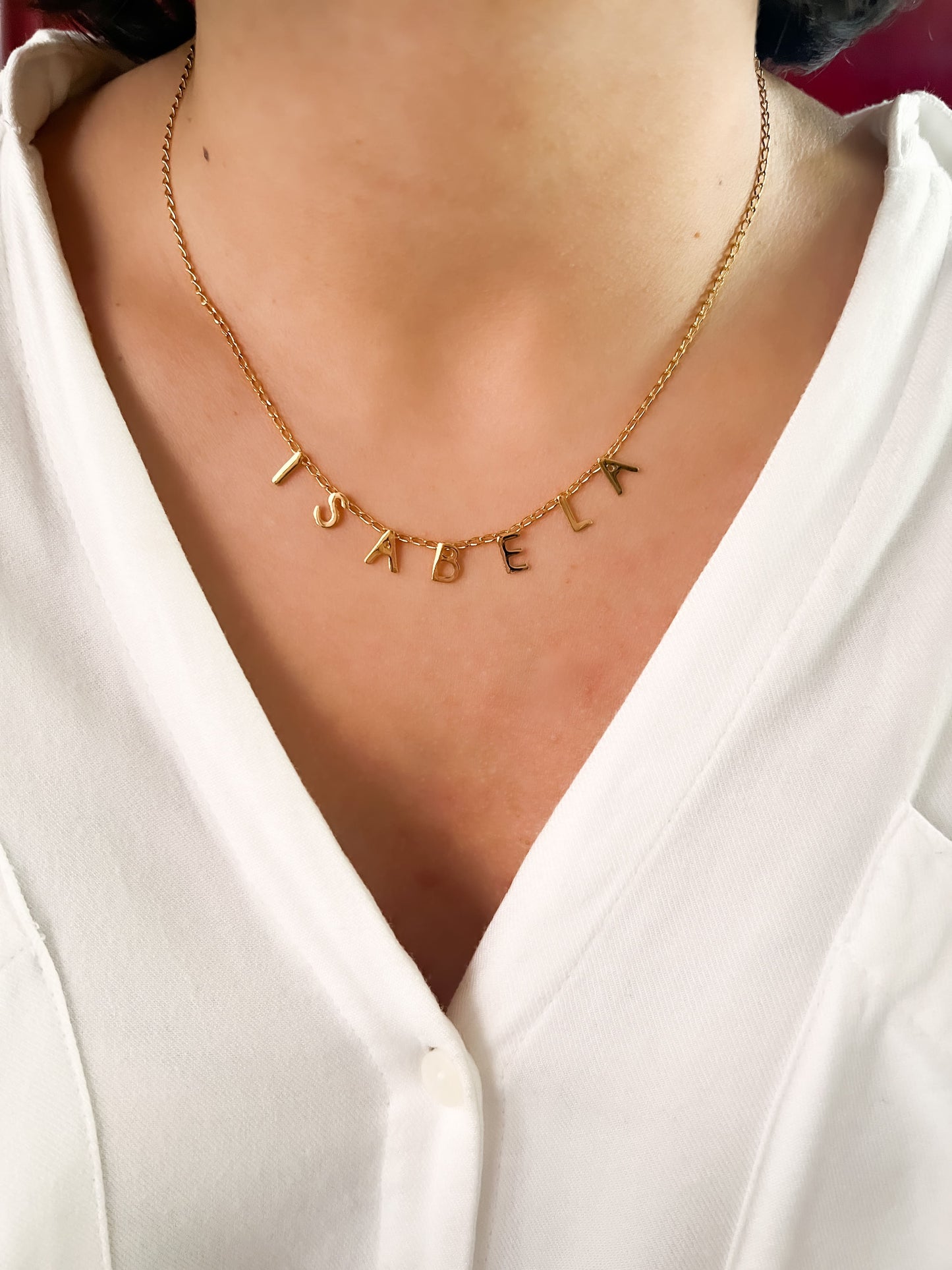 Collar personalizado de nombre letra soldada mini elegante chapa de oro 18k ¡Elige el número de letras!