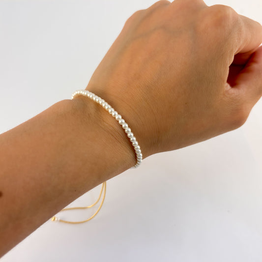 Pulsera perlas sintéticas ajustable chapa de oro 3mm