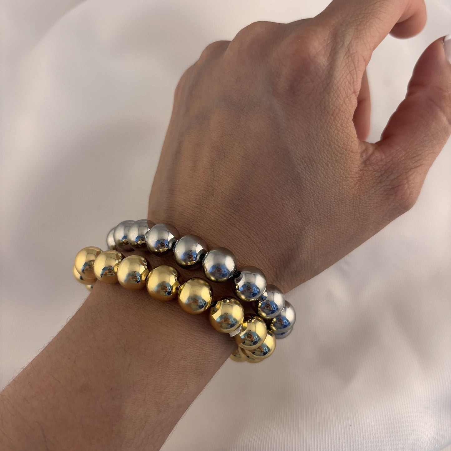 Pulsera bolitas elástico chapa de oro 10 mm