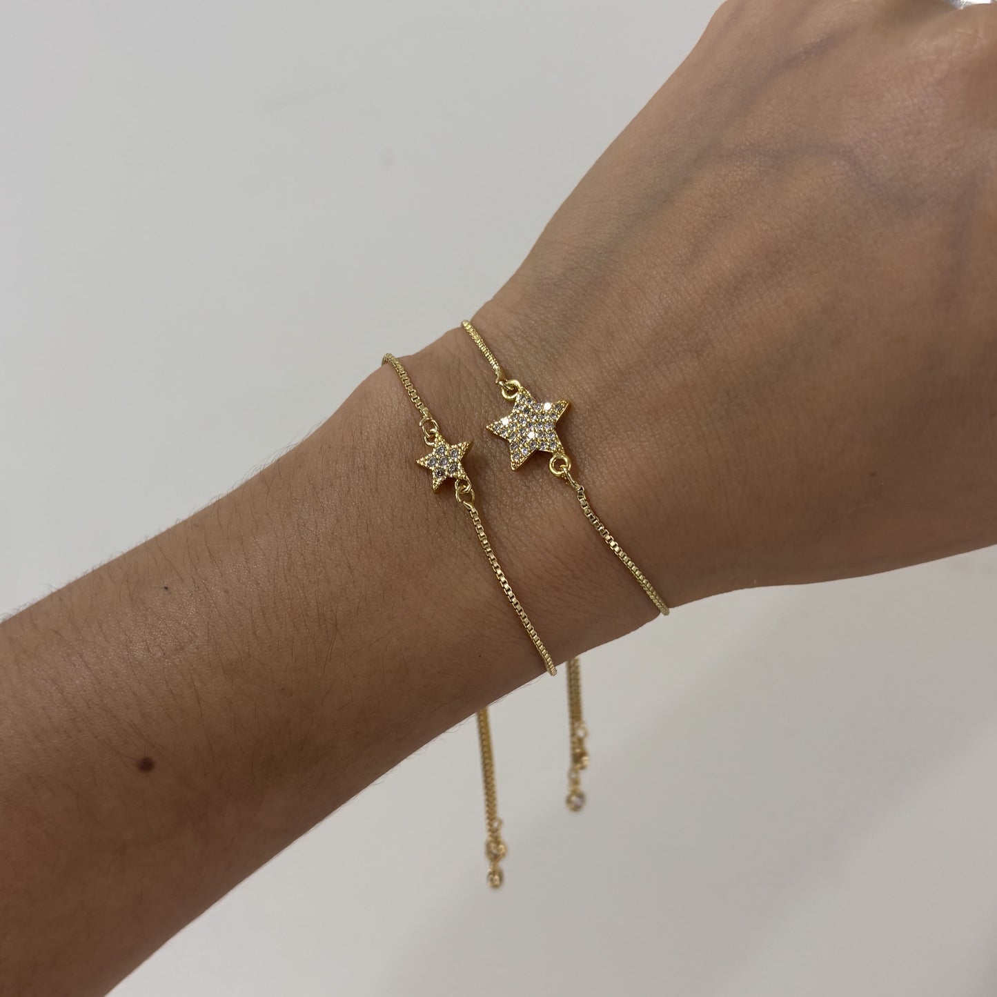 Pulsera ajustable estrella zirconias chapa de oro