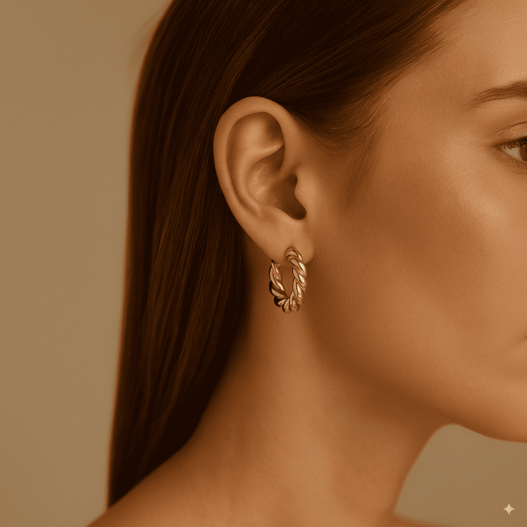 Semi arracadas trenzadas 2.5 cm chapa de oro