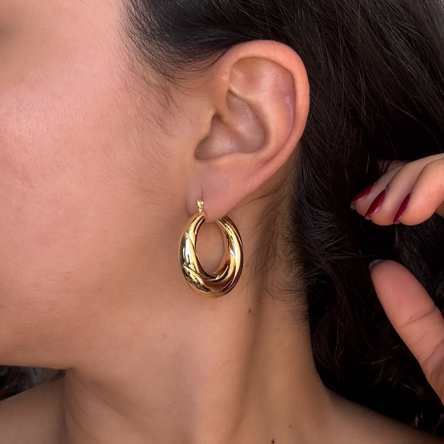 Arracadas chunky olas chapa de oro 3 cm