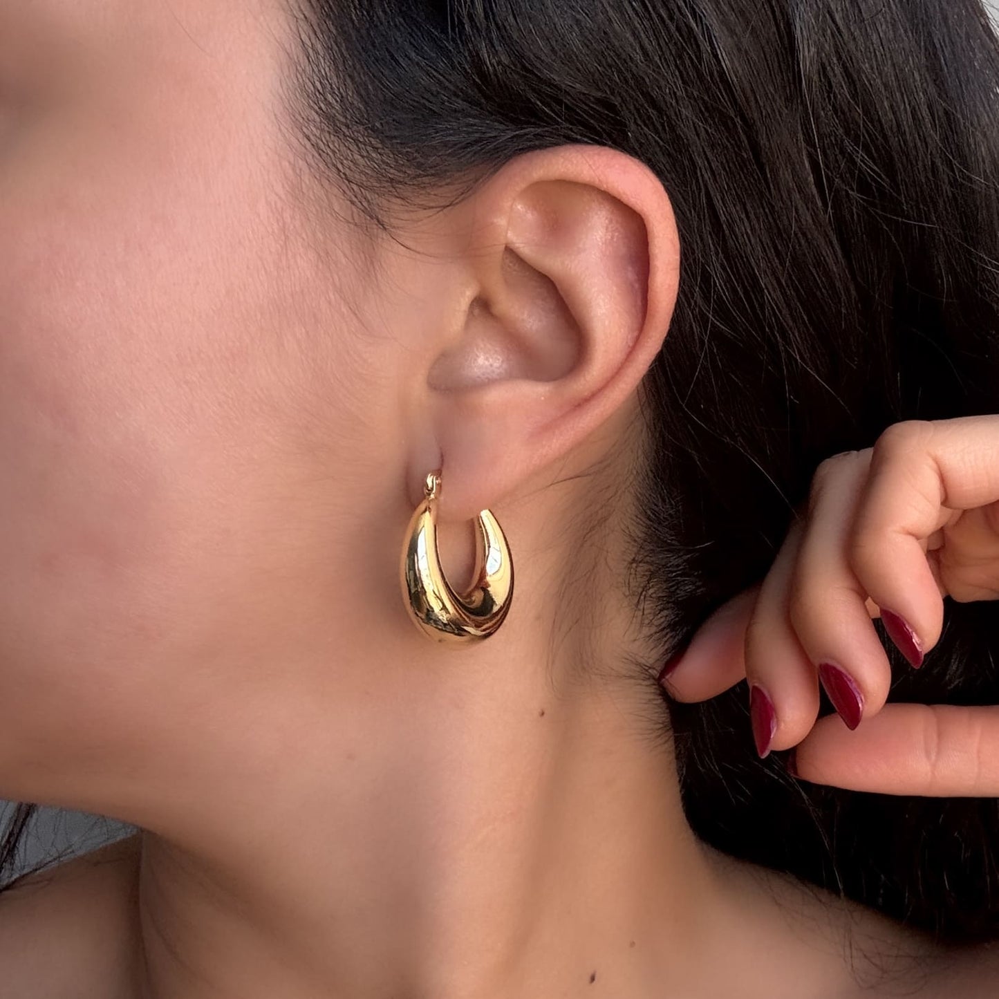 Arracadas gruesas media luna chapa de oro 2.5 cm