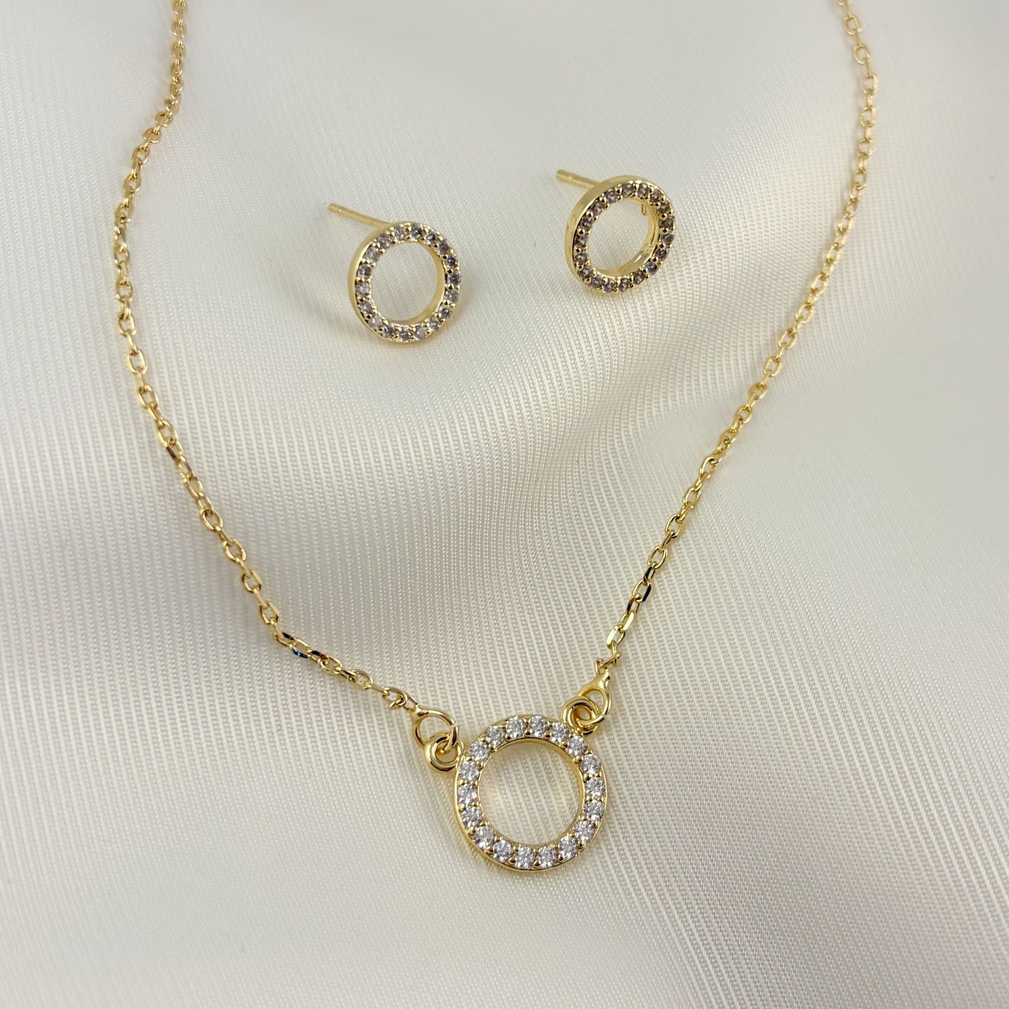 Set aretes y collar aro zirconias chapa de oro
