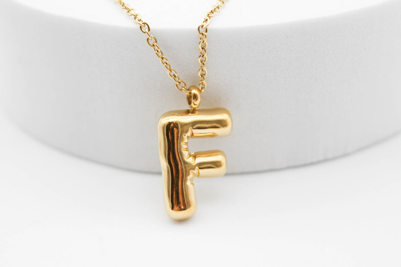 Collar inicial globo acero inoxidable dorado ¡Elige la letra!