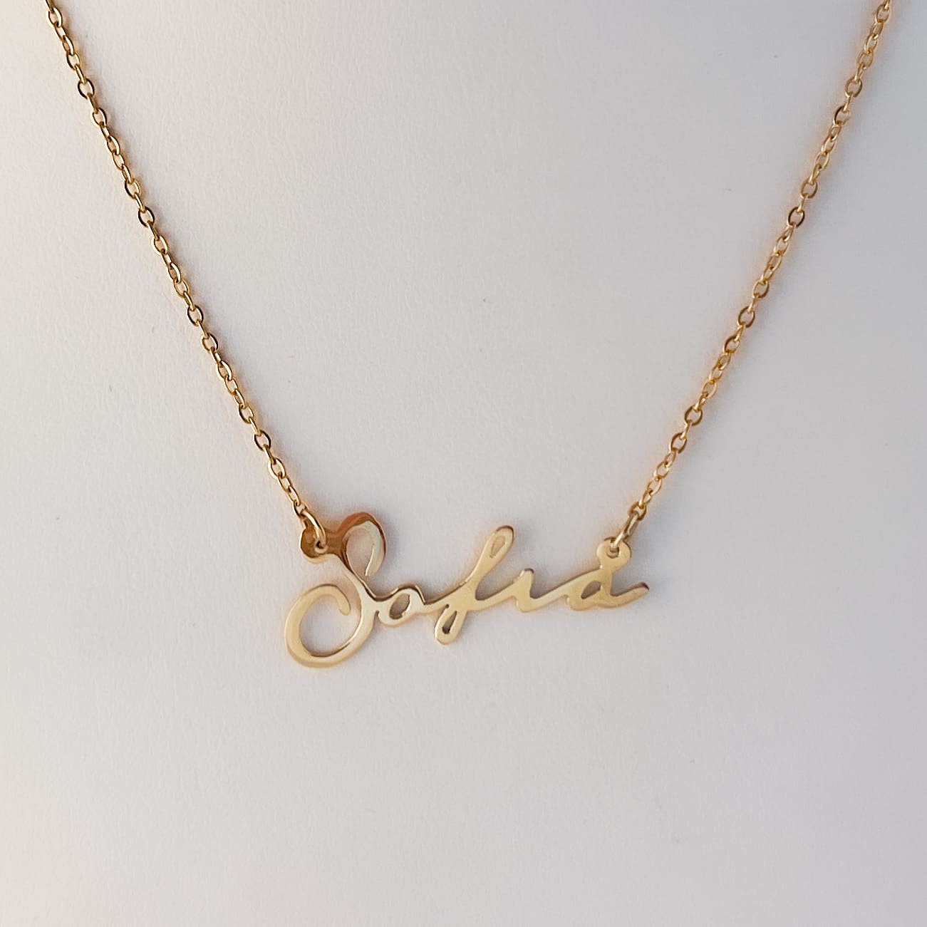 Collar personalizado de nombre en chapa de oro cadena de acero