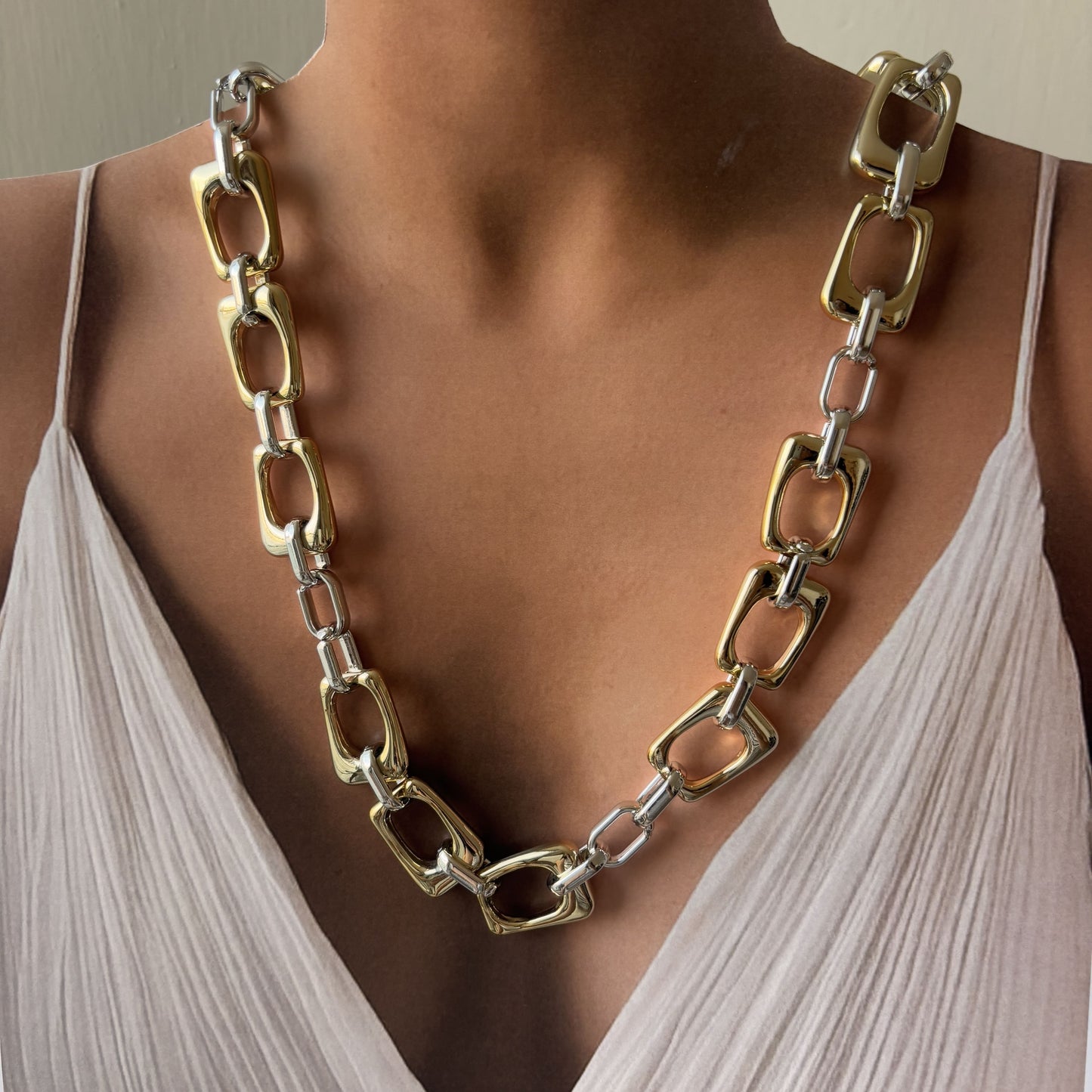 Collar largo bicolor chapa de oro diferentes modelos