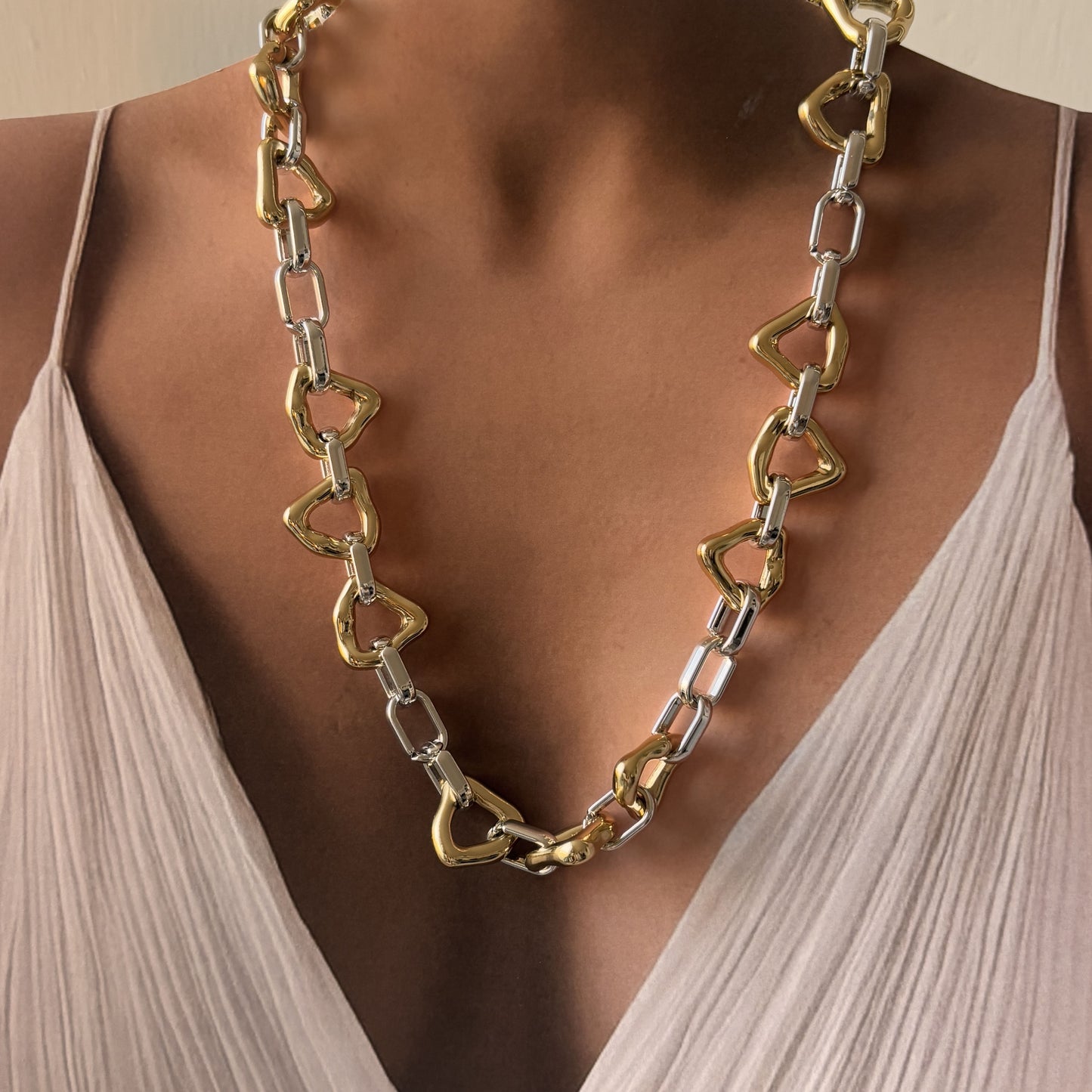 Collar largo bicolor chapa de oro diferentes modelos